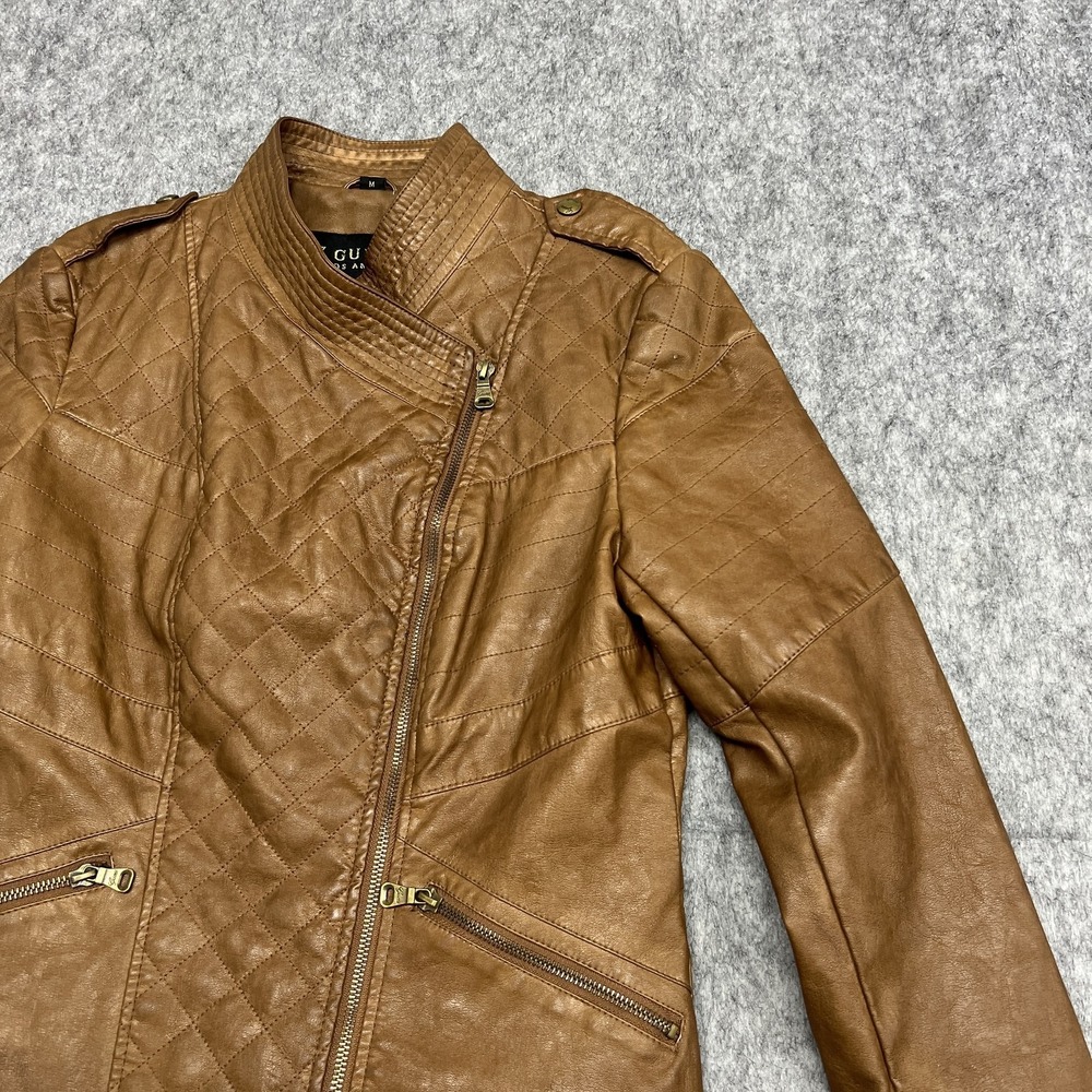 Guess Jacket Womens Medium Quilted Faux Leather Biker Moto Asymmetrical Zip - Picture 5 of 16